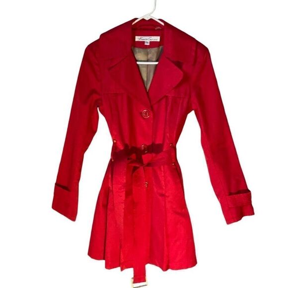 Kenneth Cole New York Short Red Trench, Small. Gold hardware. Elegant preppy - Picture 12 of 12